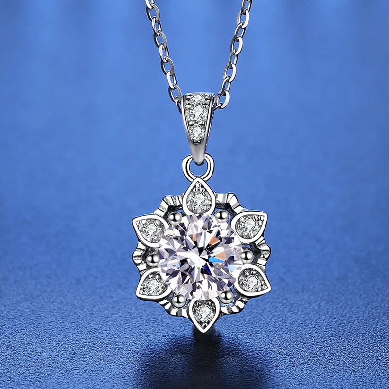 Snowflake Pendant Moissanite S925 Sterling Silver Necklace