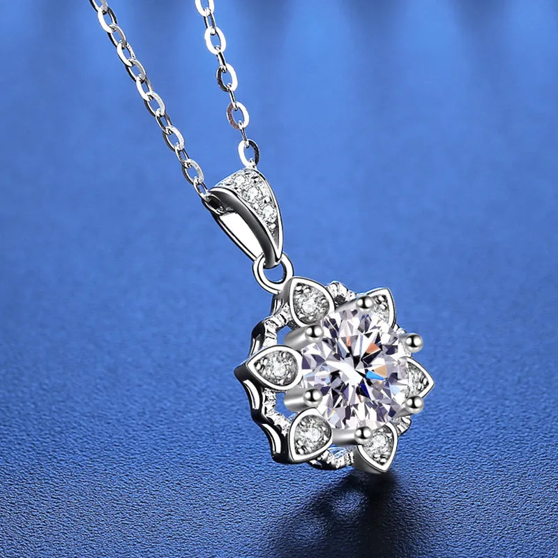 Snowflake Pendant Moissanite S925 Sterling Silver Necklace