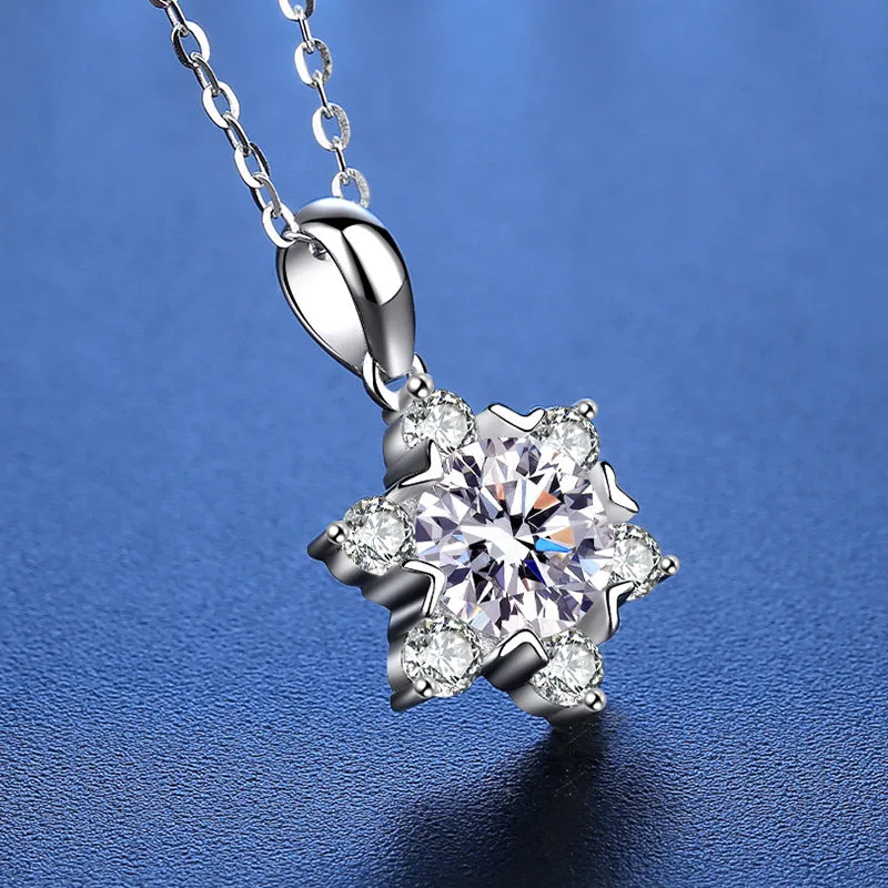 Snowflake Pendant Moissanite S925 Sterling Silver Necklace