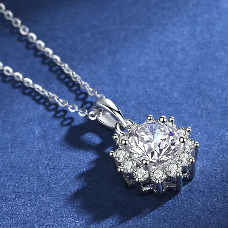 Sparkling Sunflower Moissanite S925 Silver Necklace