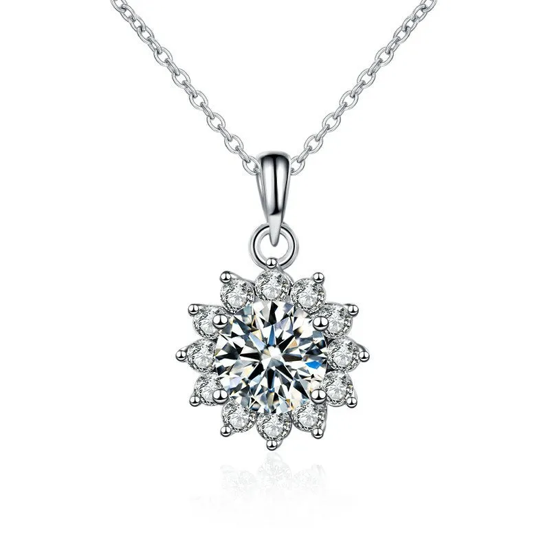 Sparkling Sunflower Moissanite S925 Silver Necklace