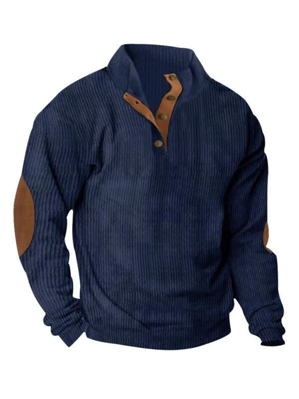 Stand Collar Corduroy Men Sweatshirt