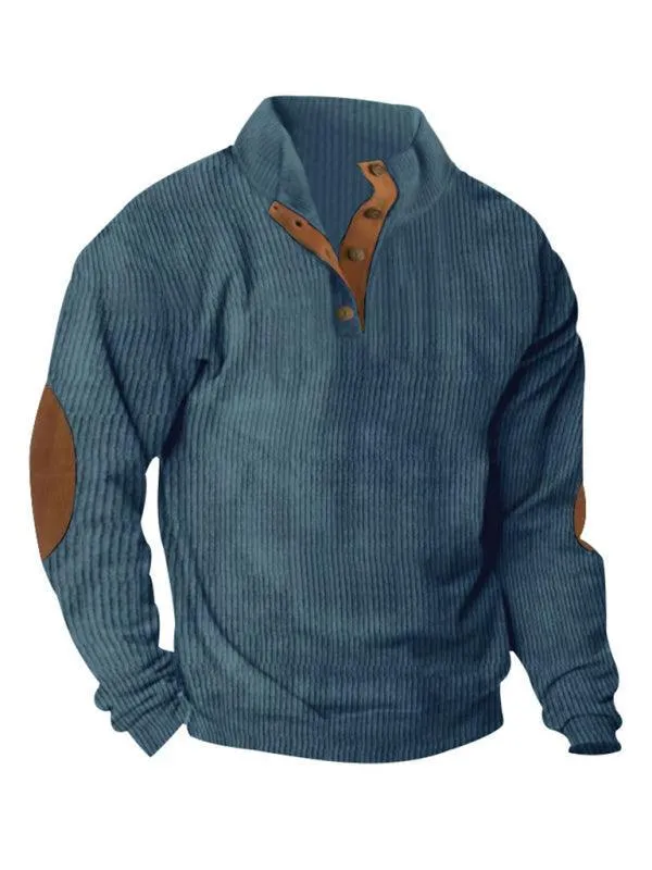 Stand Collar Corduroy Men Sweatshirt