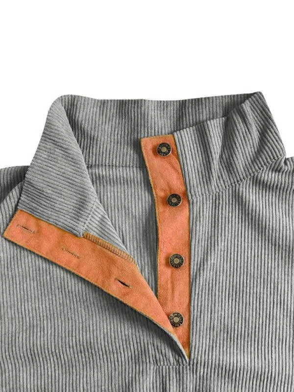 Stand Collar Corduroy Men Sweatshirt