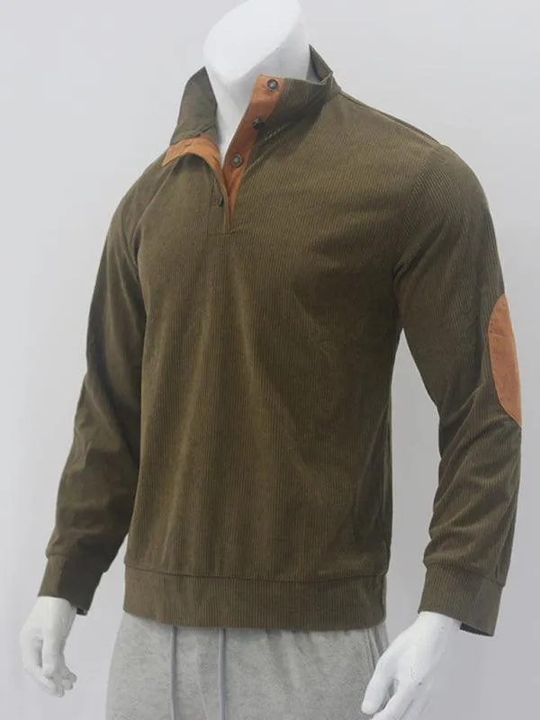 Stand Collar Corduroy Men Sweatshirt