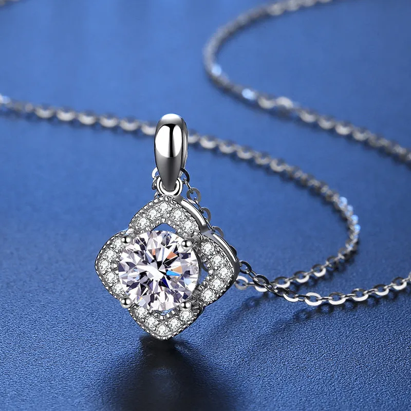 Square Clover Moissanite Diamond Necklace