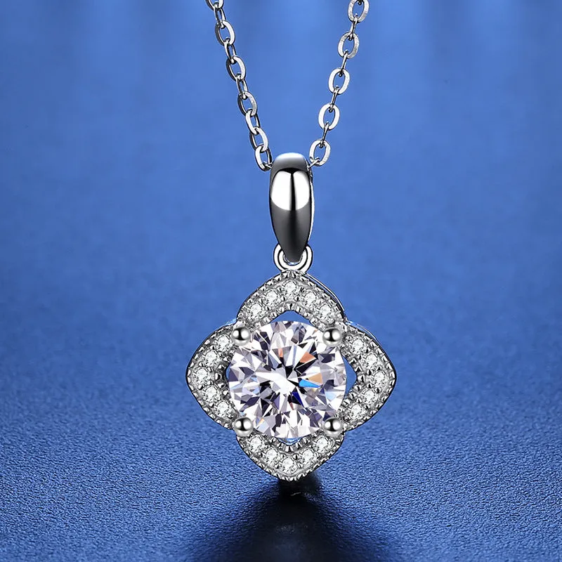 Square Clover Moissanite Diamond Necklace