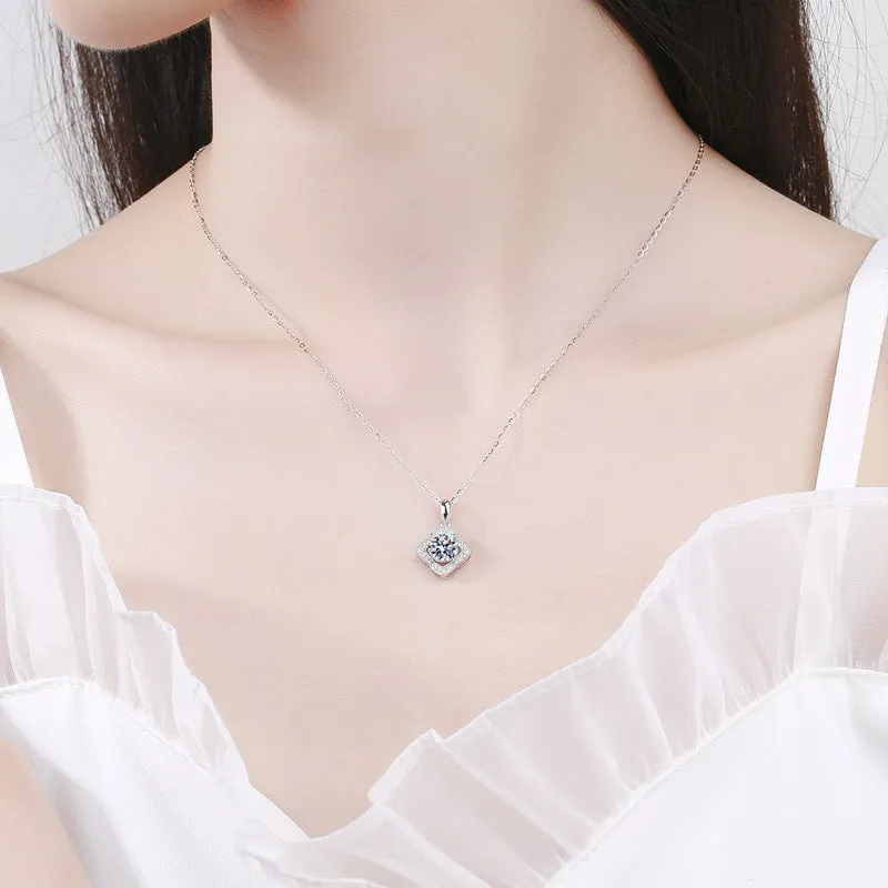 Square Clover Moissanite Diamond Necklace