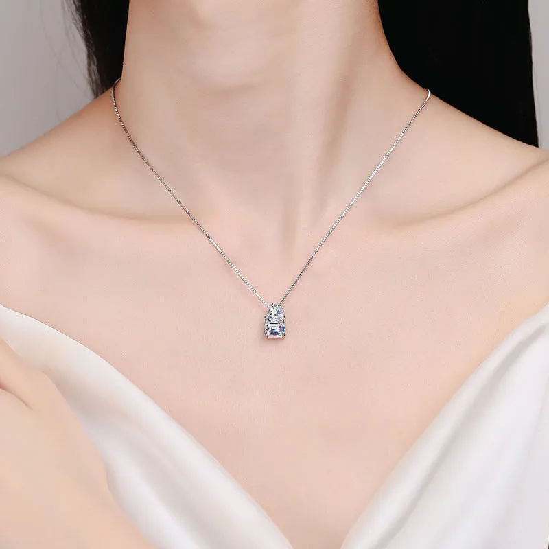 Square Sugar Moissanite Heart Pendant Necklace