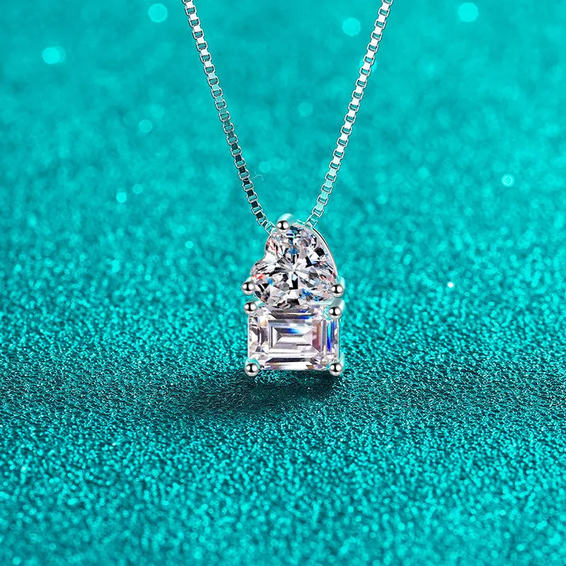 Square Sugar Moissanite Heart Pendant Necklace