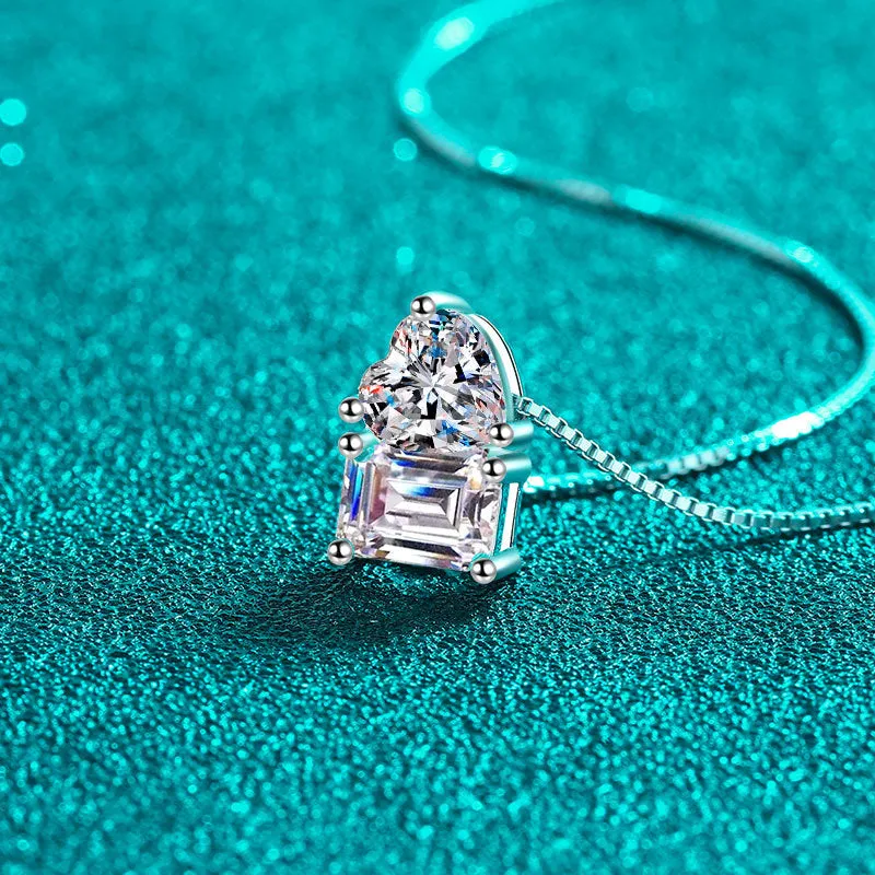 Square Sugar Moissanite Heart Pendant Necklace