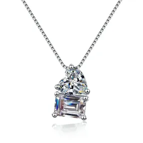 Square Sugar Moissanite Heart Pendant Necklace