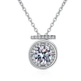 Sterling Silver Cross Bar Round Moissanite Necklace