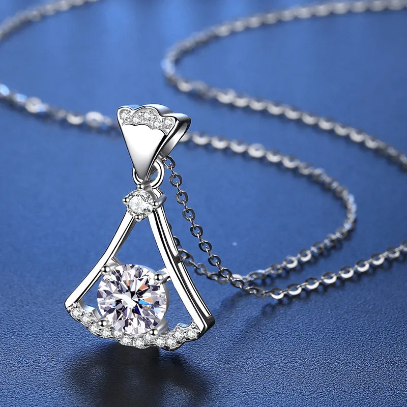 Sterling Silver Fancy Skirt Moissanite Necklace