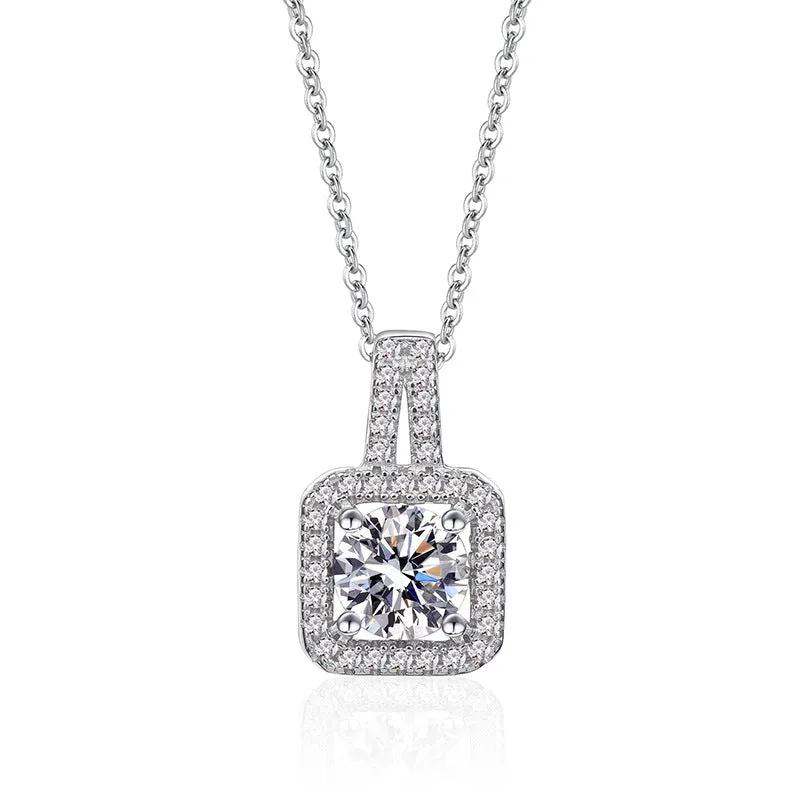 Sterling Silver Moissanite Princess Square Bale Necklace