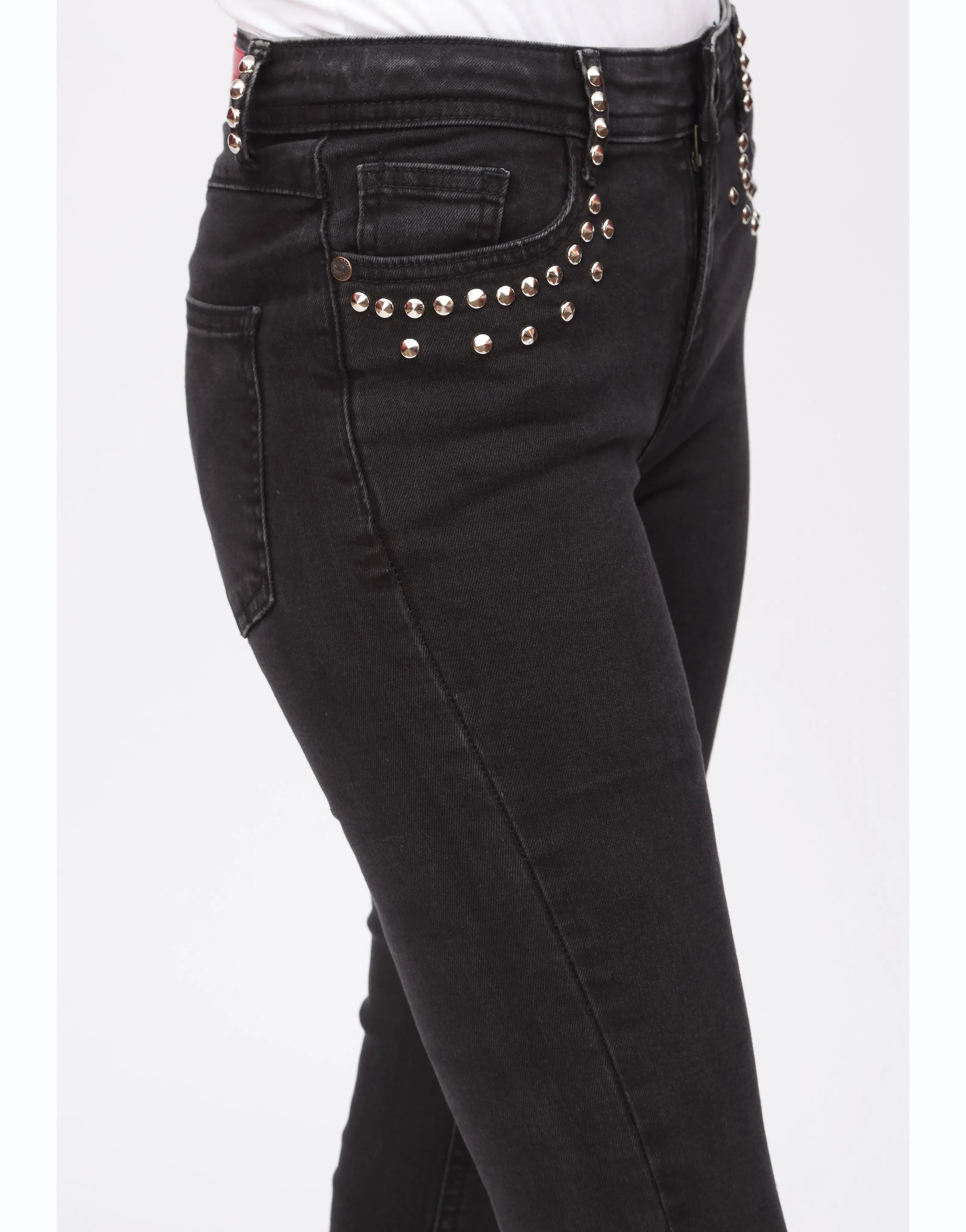 High Rise Flared Jeans in Jet Black with Stylish Pocket