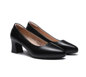 TARRAMARRA All-Black Leather Women Low Block Heels Fanny