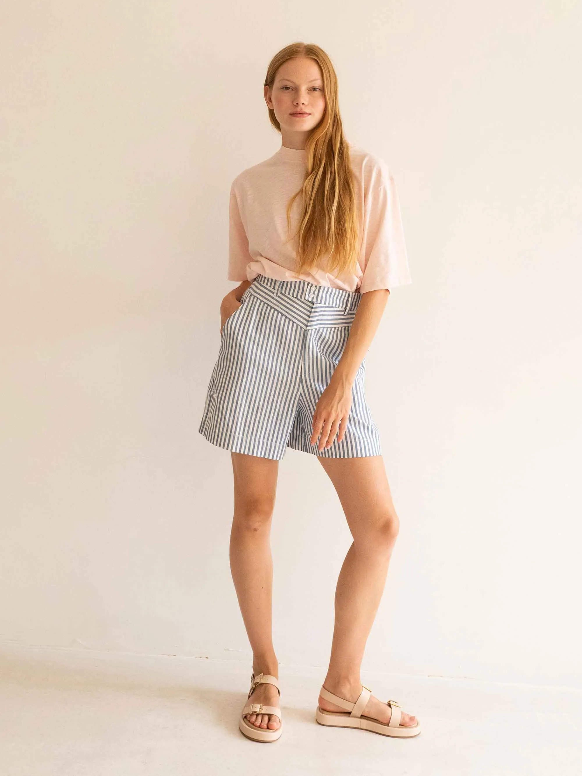 Navy Striped Bermuda Shorts