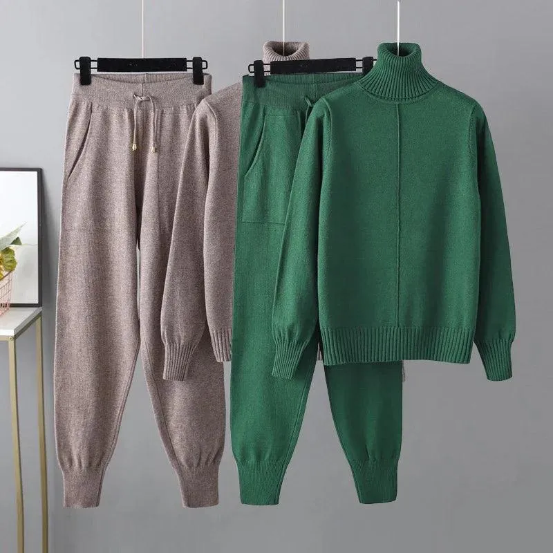 Women Turtleneck Harem Pants Sweater Set