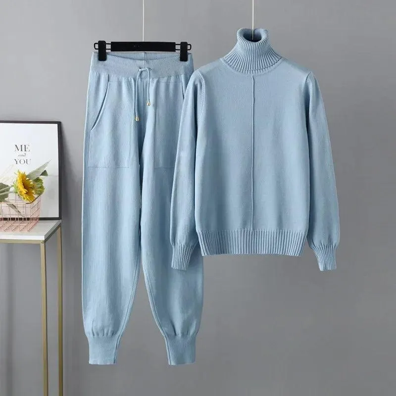 Women Turtleneck Harem Pants Sweater Set