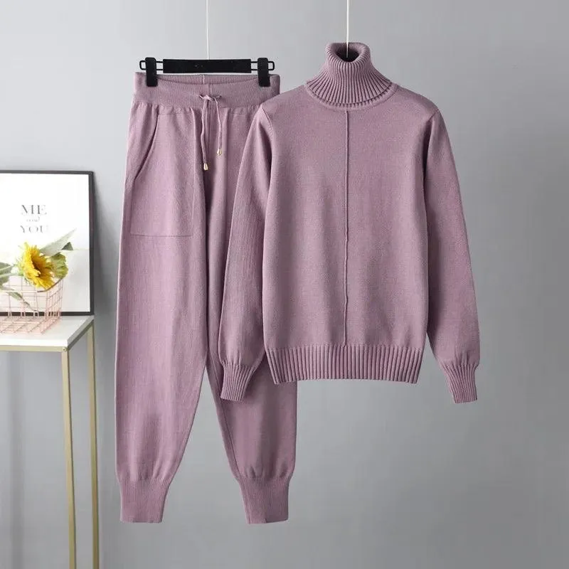 Women Turtleneck Harem Pants Sweater Set