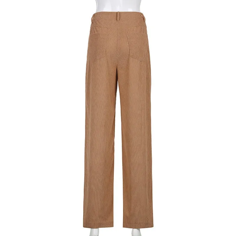 Retro Solid Corduroy High Waist Wide Leg Pants (5 colors)