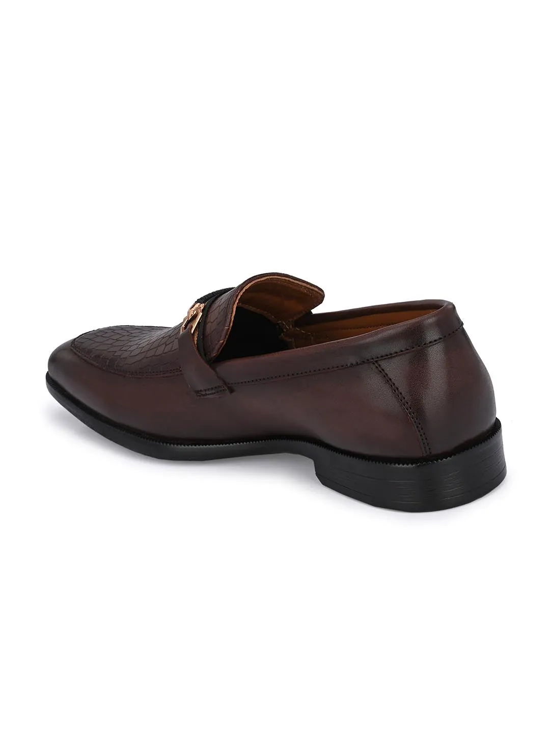 GENUINE LEATHER MEN'S CALABRIA BROWN BUCKLE SLIP-ON SHOE FOR MEN