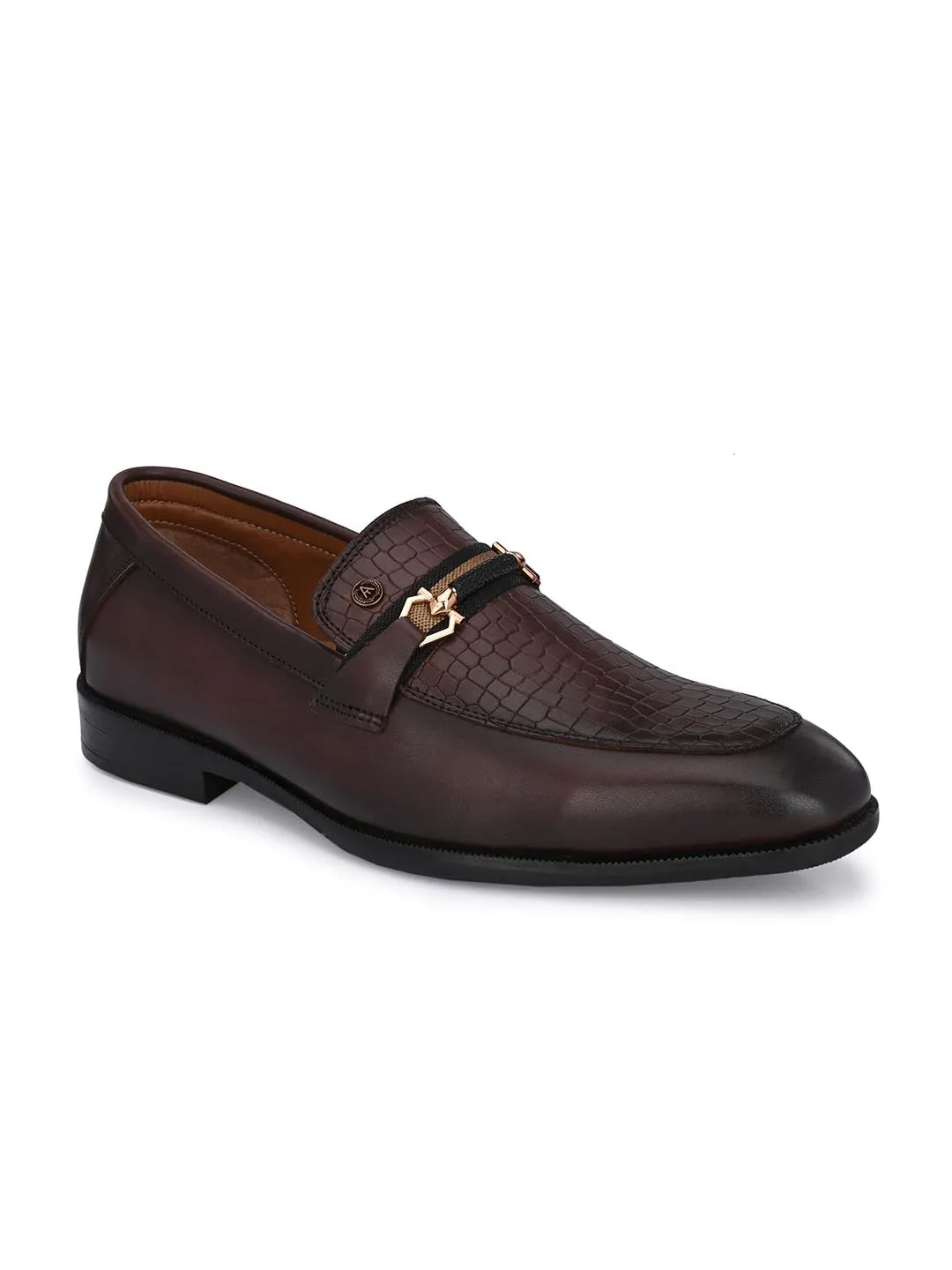 GENUINE LEATHER MEN'S CALABRIA BROWN BUCKLE SLIP-ON SHOE FOR MEN