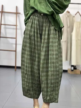 Women Casual Spring Plaid Loose Harem Pants