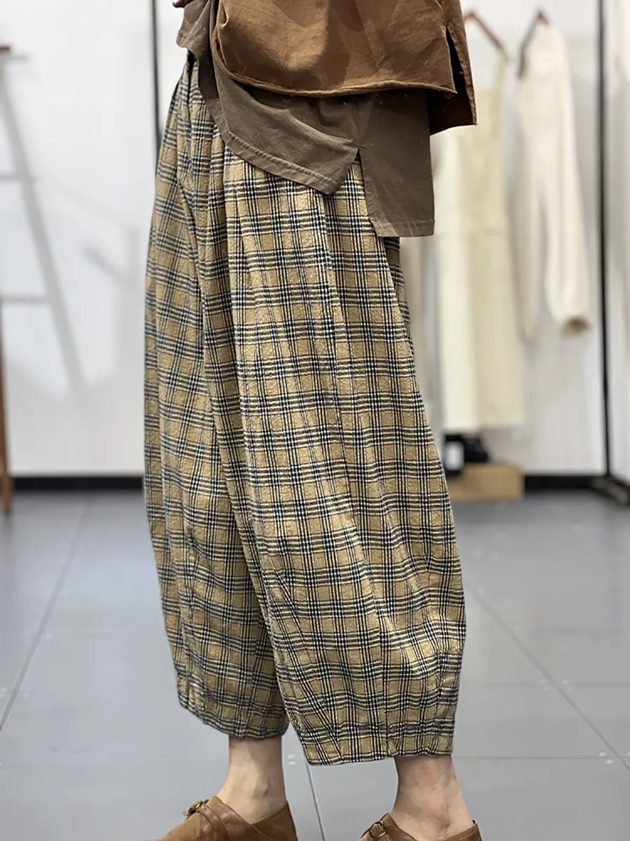 Women Casual Spring Plaid Loose Harem Pants