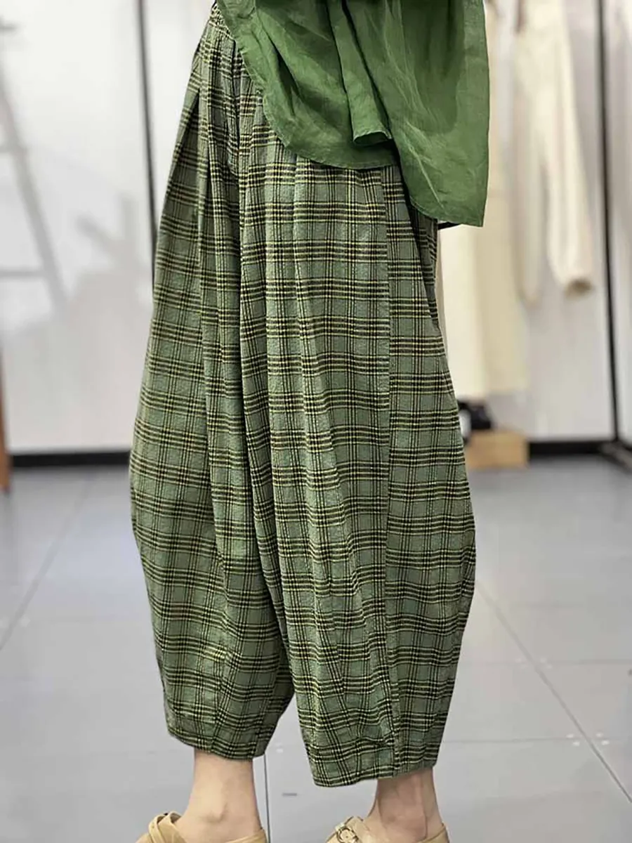 Women Casual Spring Plaid Loose Harem Pants