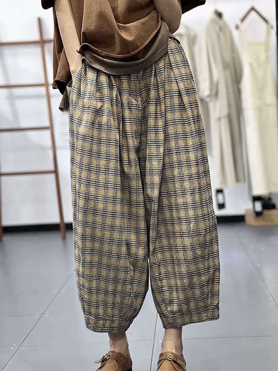 Women Casual Spring Plaid Loose Harem Pants