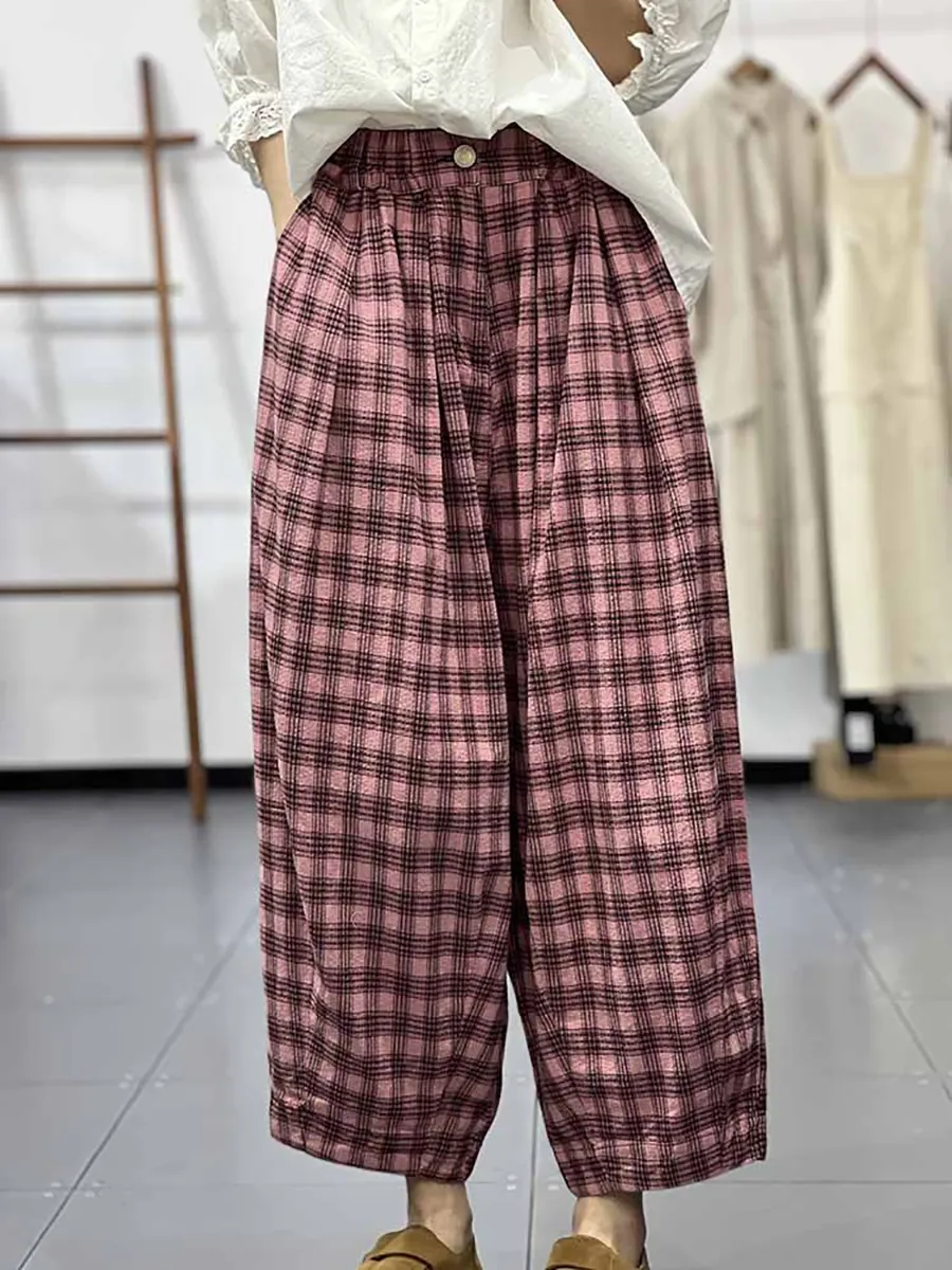 Women Casual Spring Plaid Loose Harem Pants