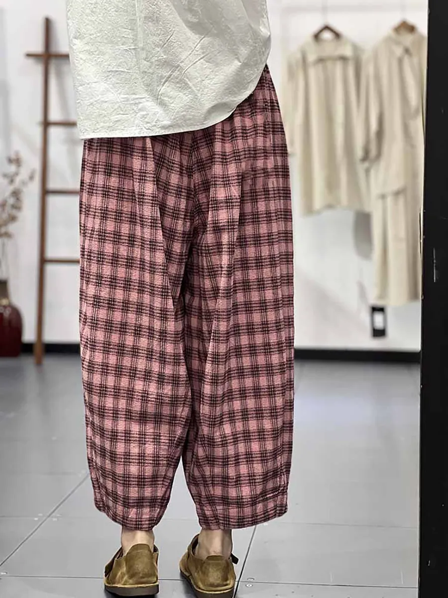 Women Casual Spring Plaid Loose Harem Pants