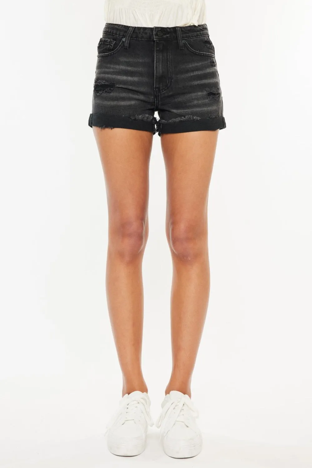 Black Washed High Waist Distressed Denim Shorts