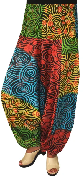 Womens Smocked Waist Hippie Cotton Harem Pants Multicolor