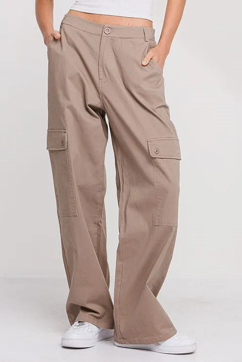 Women's Twill Wide Pants with Pockets