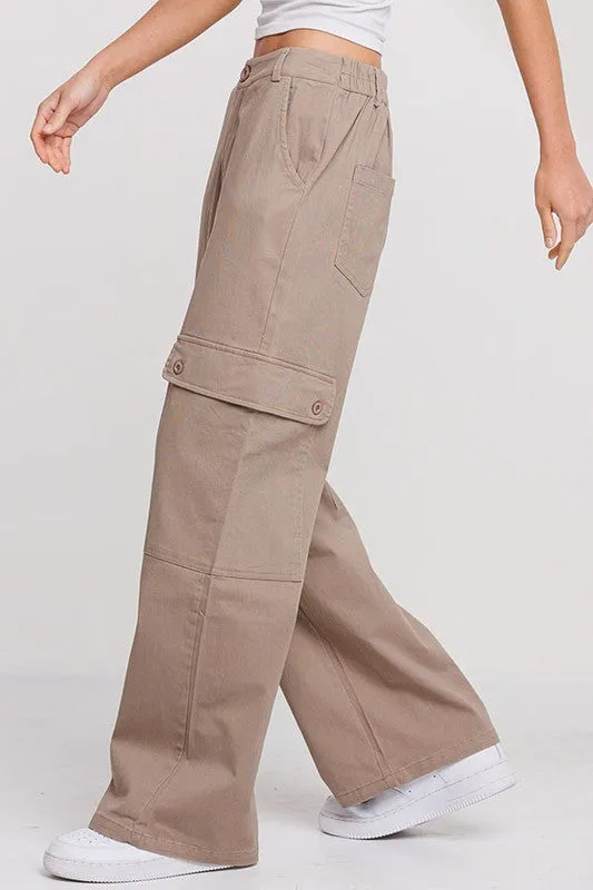 Women's Twill Wide Pants with Pockets